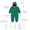 EcoSplash Waterproof Fleece Lined Puddle Suit Green. Green waterproof suit with leaf pattern and features, laid flat.