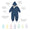 3 in 1 Waterproof Scampsuit Navy, a blue waterproof suit with white space themed pattern, annotations point to its features.