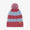 A pink and blue knitted Striped Cable Bobble Hat Pink with a pompom, and a 'muddy puddles' tag on the brim.
