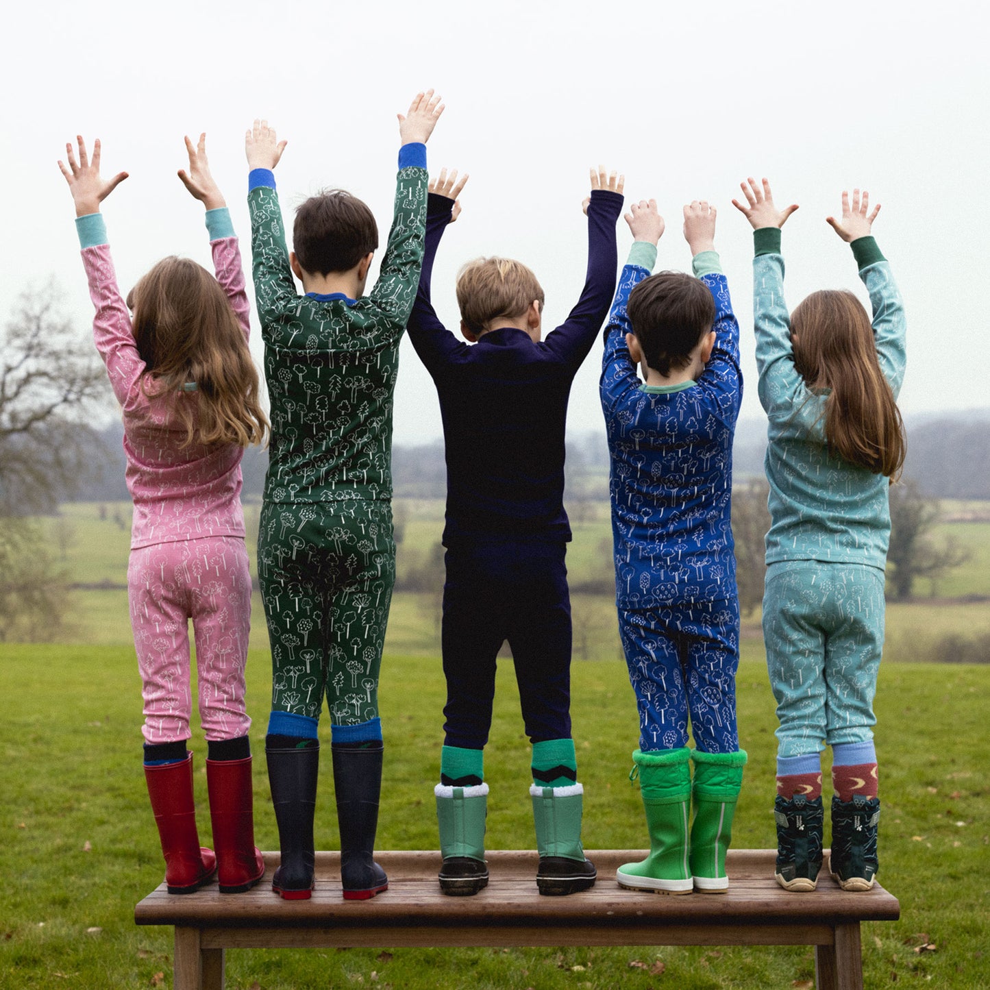 Kids Thermal Leggings Pink Forest