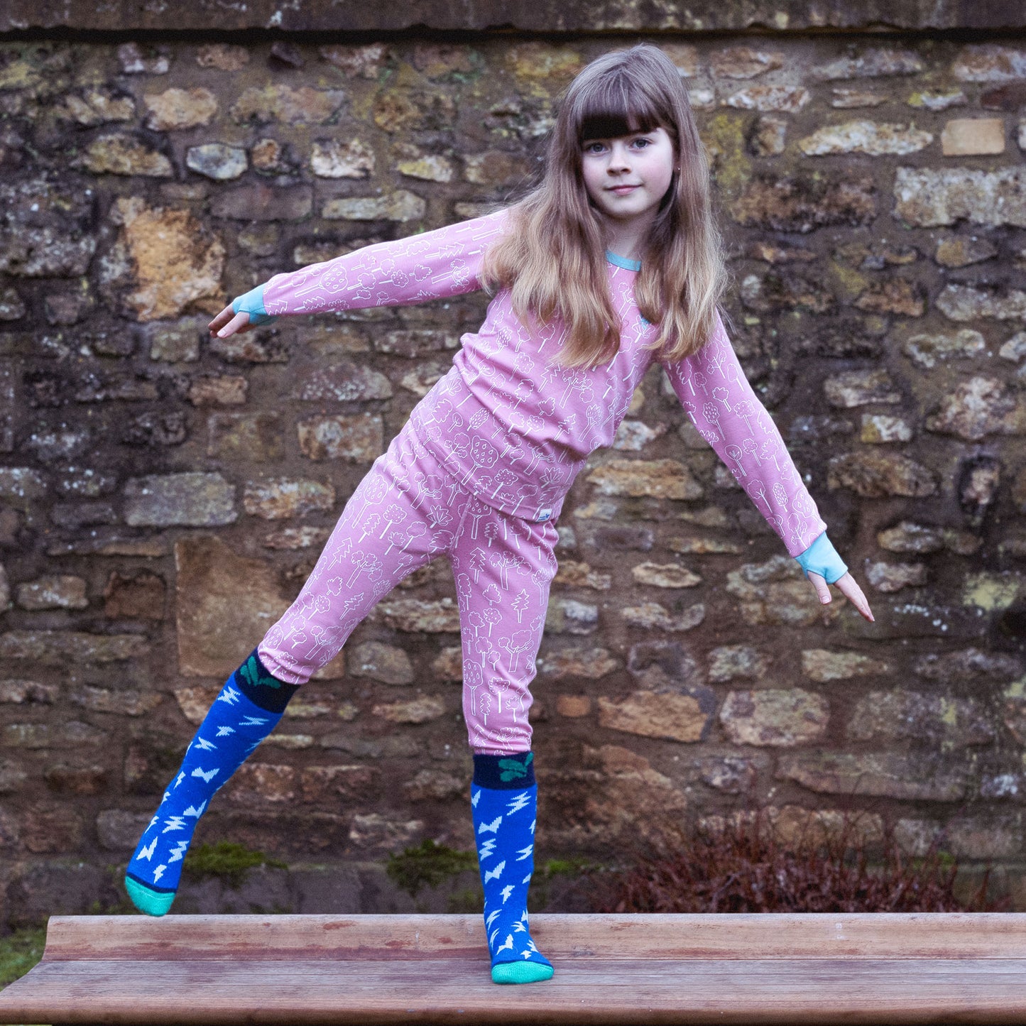 Kids Thermal Leggings Pink Forest