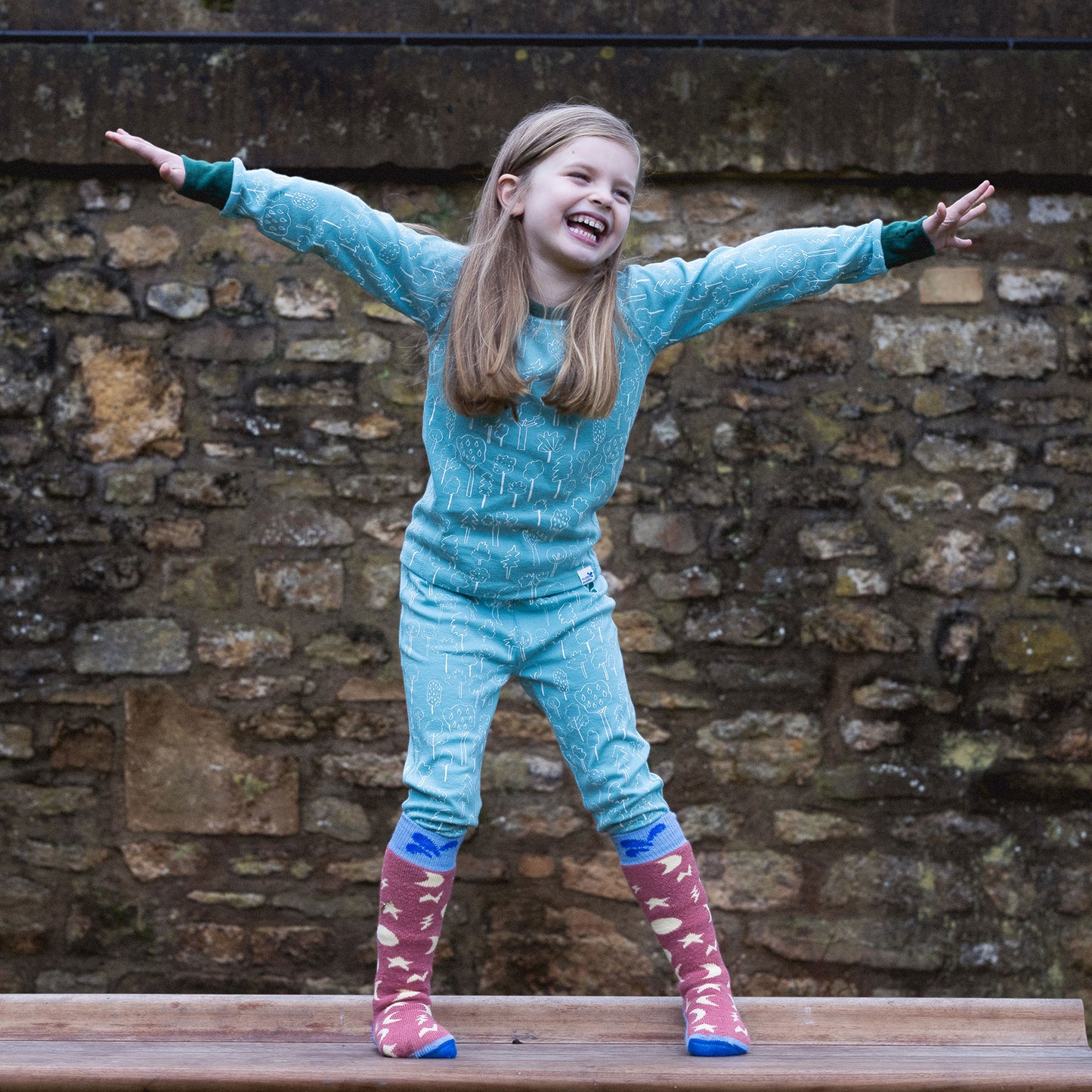 Kids Thermal Leggings Turquoise Forest