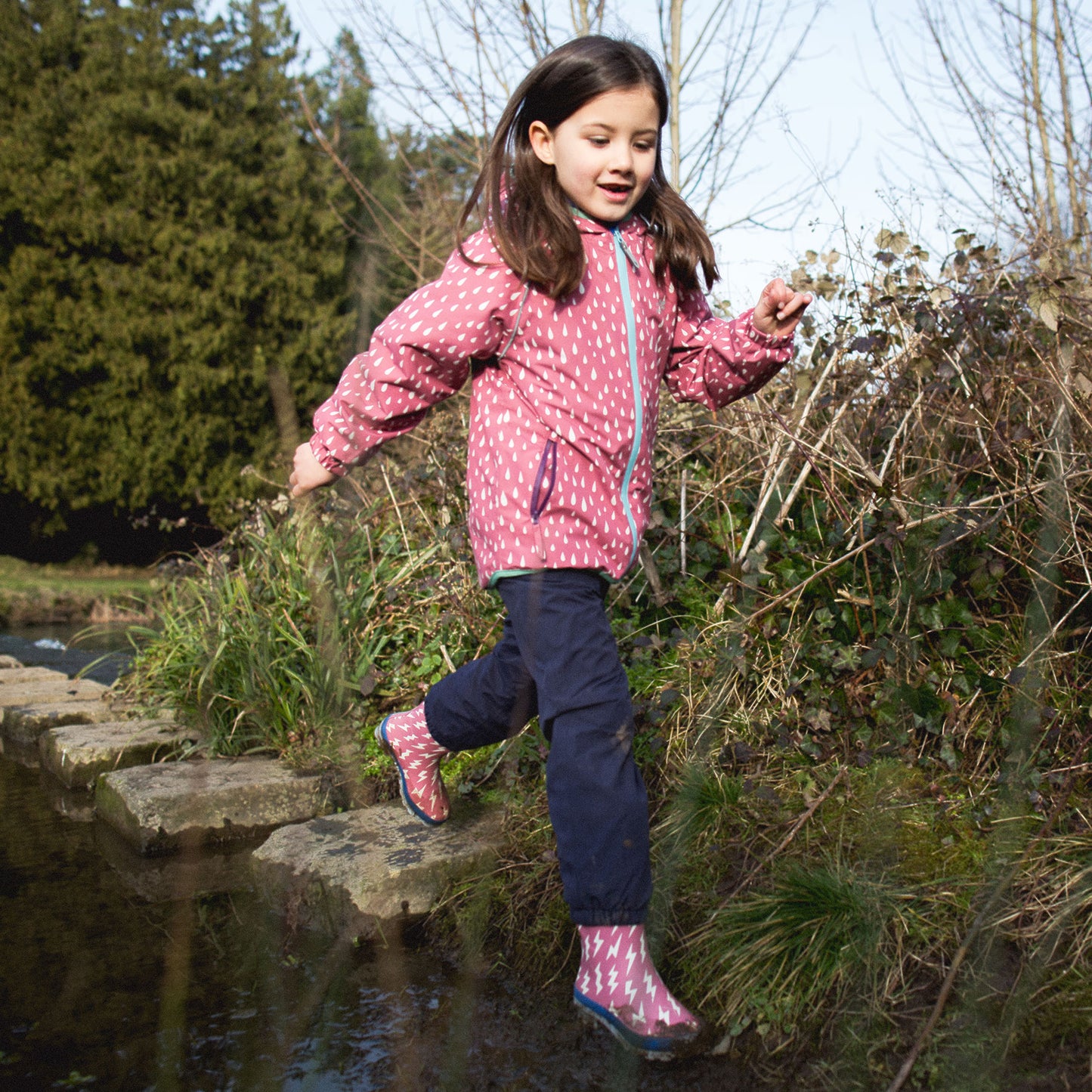 EcoSplash Waterproof Fleece Lined Jacket Pink Raindrop