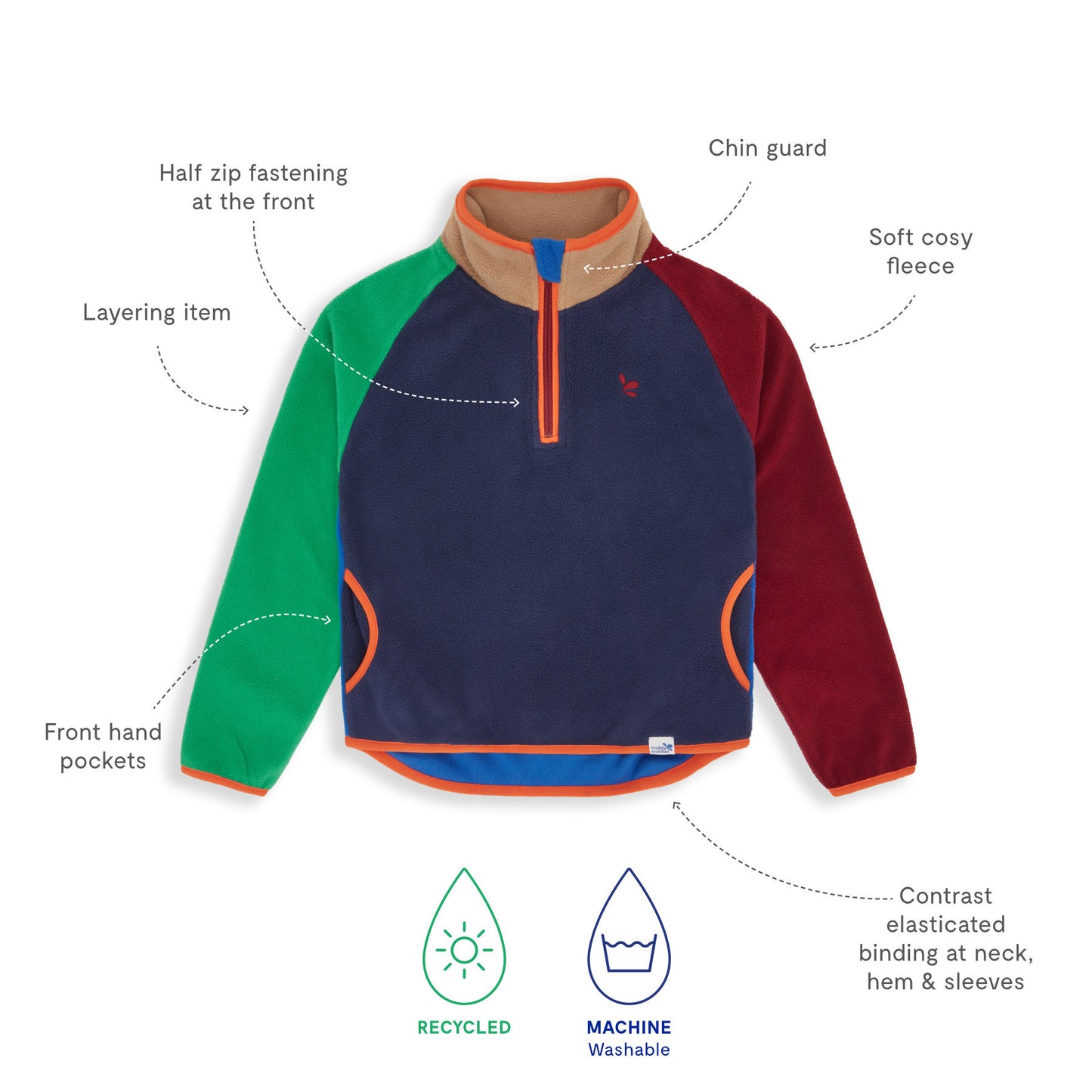 Half Zip Polar Fleece Top Navy