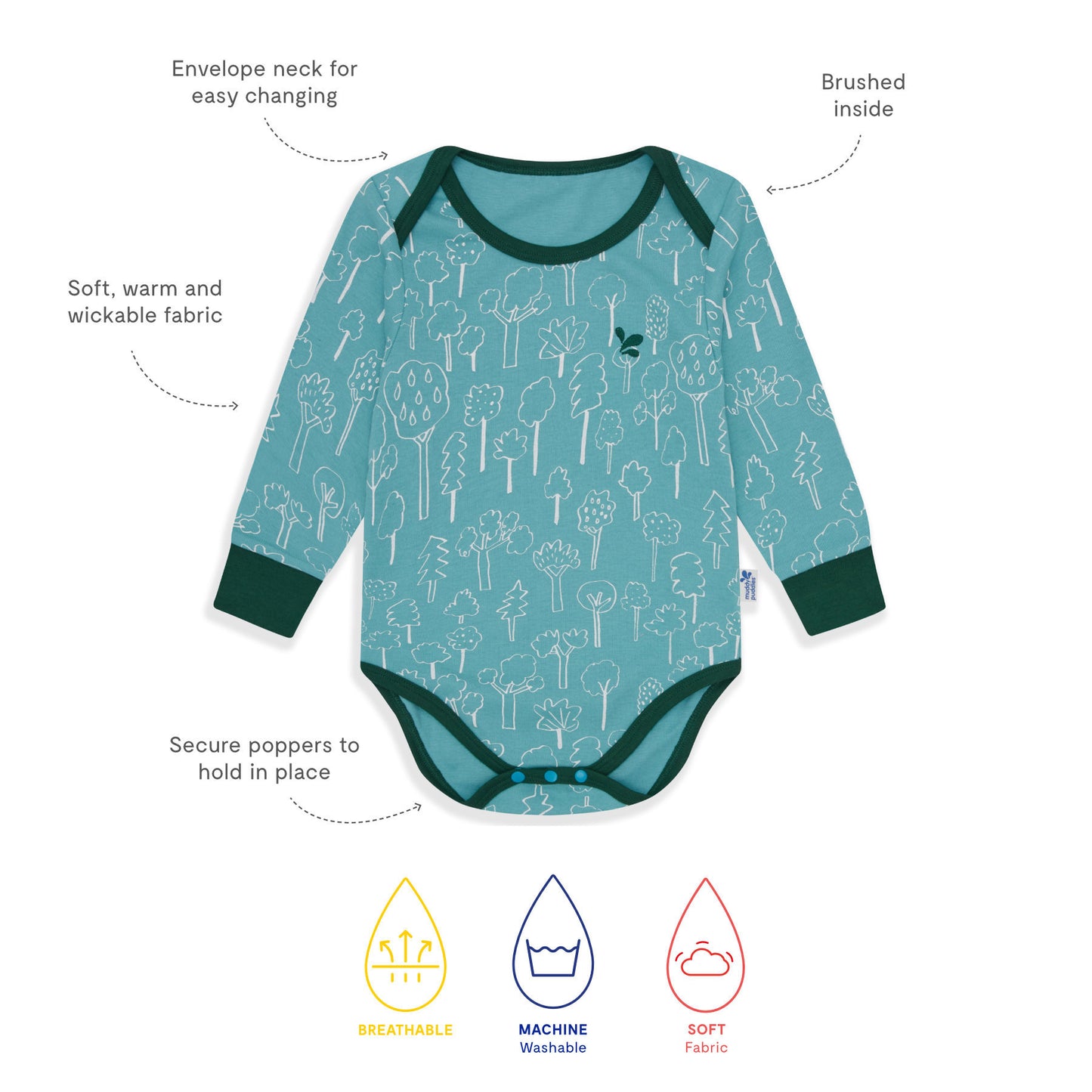 Thermal Baby Grow Turquoise Forest
