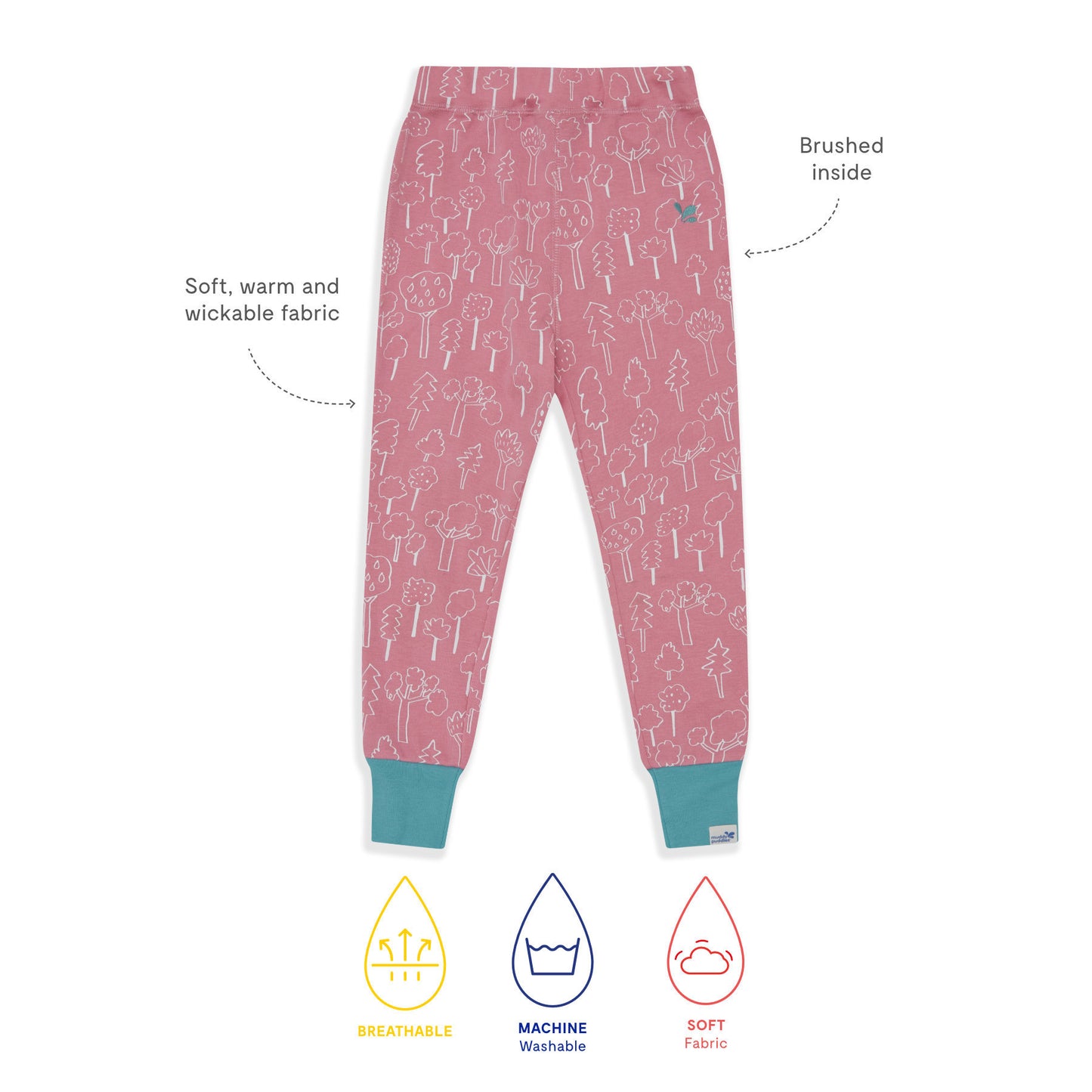 Kids Thermal Leggings Pink Forest