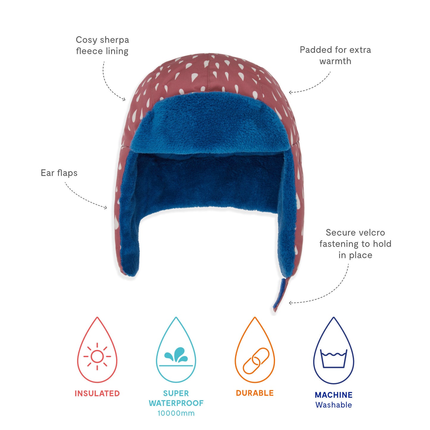 Trapper Hat Pink Raindrop