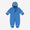 A blue Rainy Day Waterproof Puddle Suit, a one-piece rain suit with a hood, front zip and reflective stripes on the arms and legs.