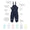 Puddleflex Waterproof Fleece Lined Dungarees Navy, detailing the features: waterproof, windproof, insulated, recycled and machine washable.