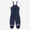 Navy Puddleflex waterproof dungarees with fleece lining, lying flat, unwrinkled, on a white background, with reflective stripes near the ankle.