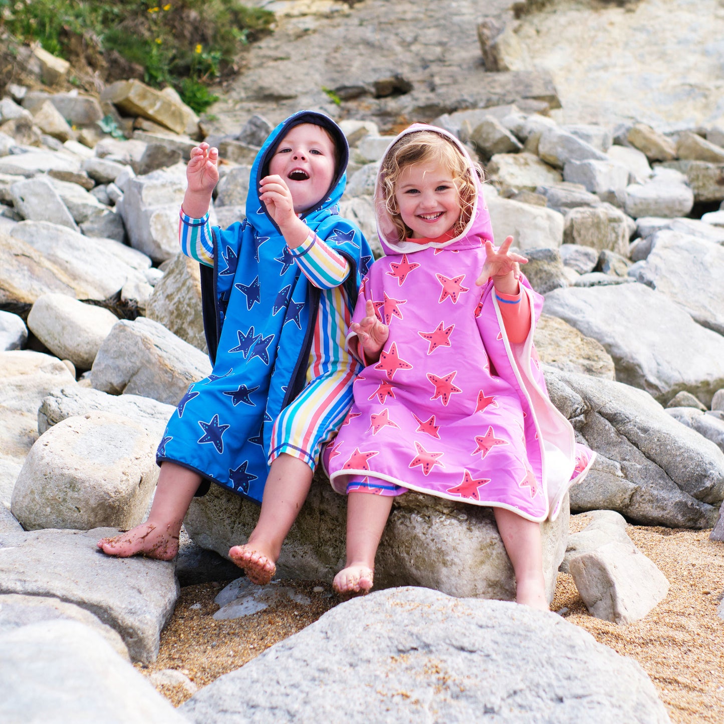 Beach Towel Poncho Pink Starfish