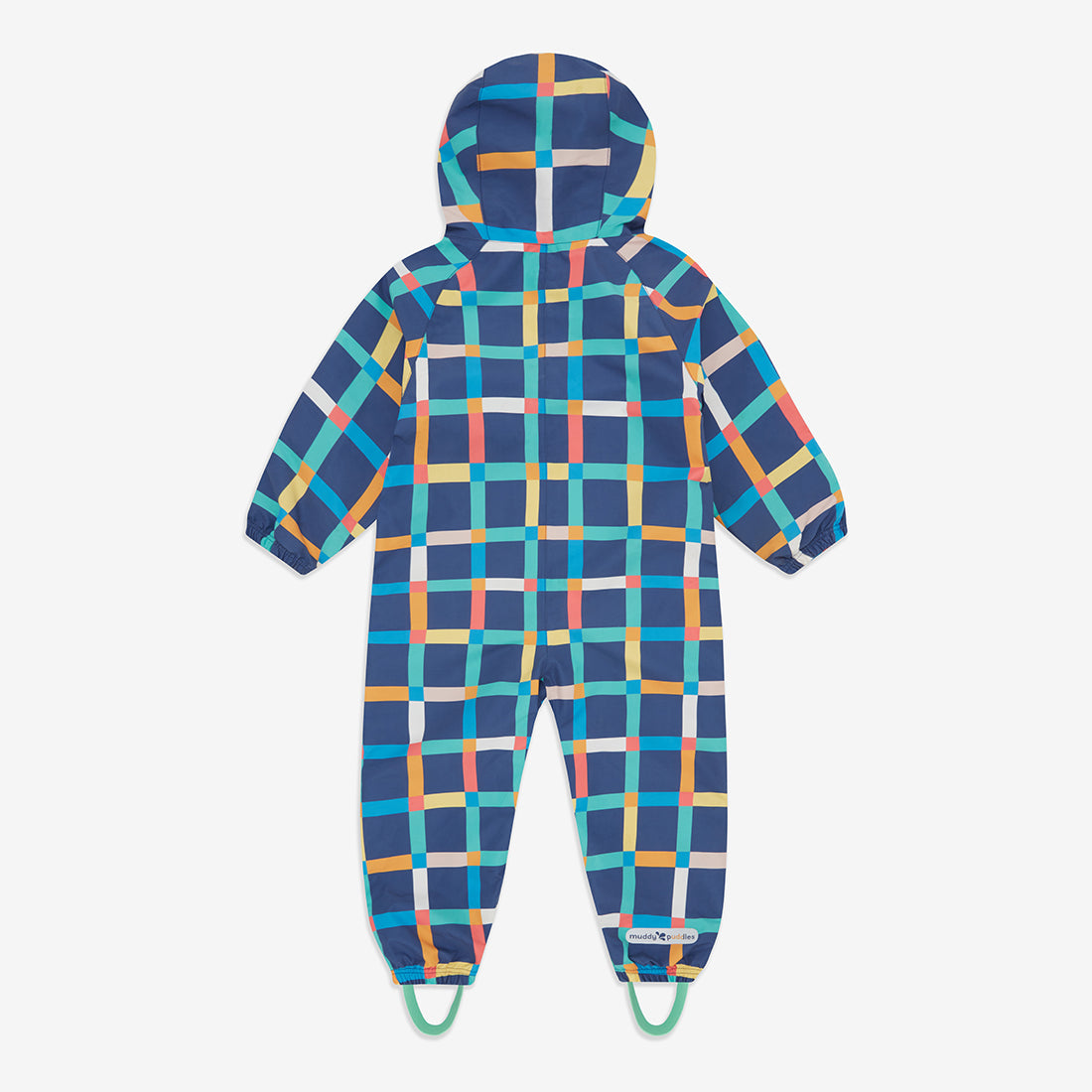 EcoLight Lightweight Waterproof Puddle Suit Multi Check. A waterproof puddle suit with a hood and multi-coloured check pattern.