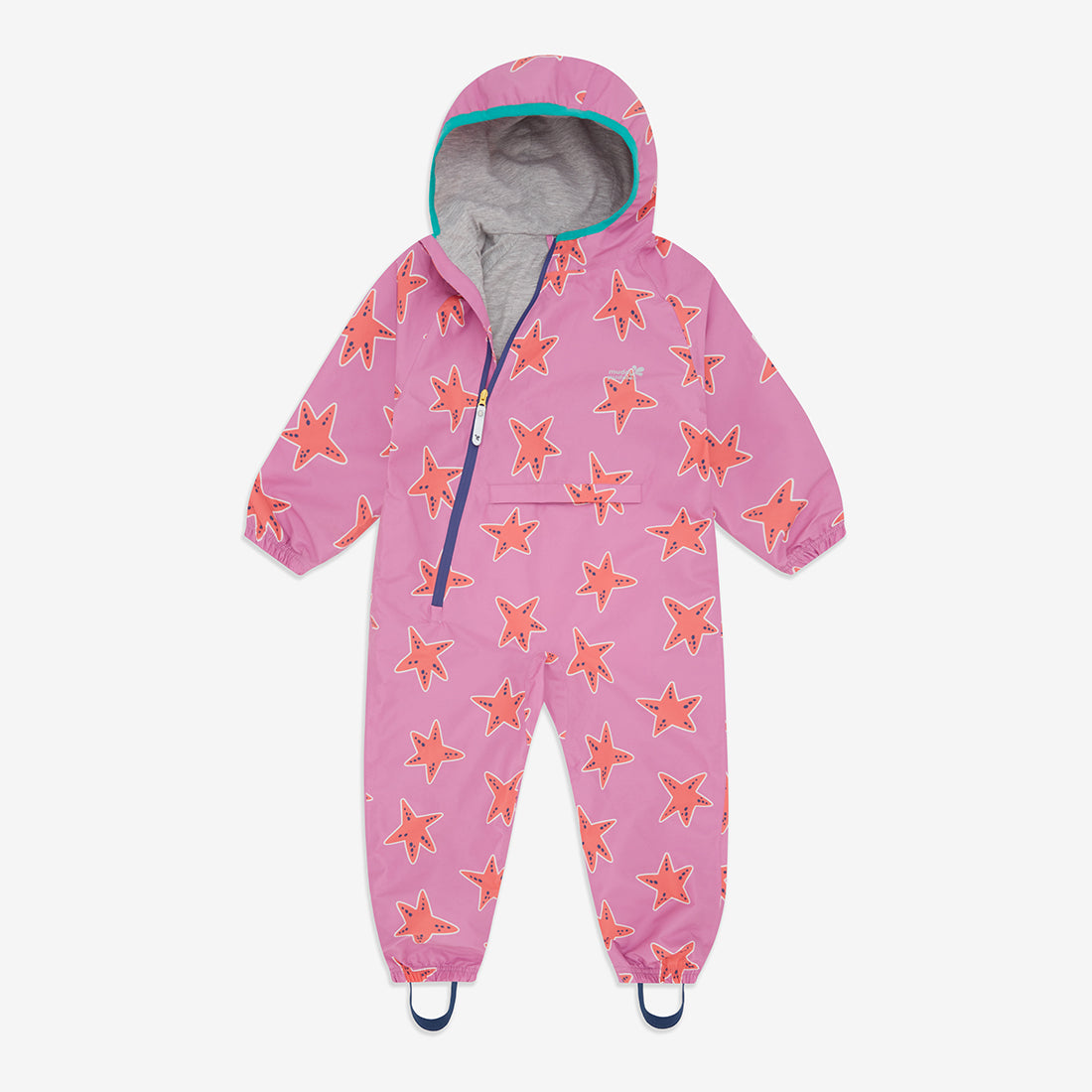 EcoLight Lightweight Waterproof Puddle Suit Pink Starfish. A pink puddle suit with a starfish pattern and hood.