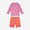 UV Protective Surf Set Pink Starfish, a child's long-sleeved rash guard top with starfish print and coral swim shorts with blue trim.