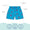 UV Protective Swim Shorts Blue Starfish: close up of blue swim shorts with starfish pattern and labeled product features.