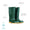 A pair of green Classic Wellies with yellow soles, described as durable, tall and cleated to prevent slipping.