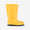 A single yellow Classic Wellies Welly Boot stands on a white background, casting a shadow. The boot has a dark blue sole.