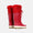 Red PuddleFlex Fleece Lined Wellies. Knee-high red wellington boots with a furry red trim and white soles, isolated on a white background.