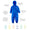 Originals Waterproof Puddle Suit Blue all-in-one waterproof suit with hood and feet, and descriptive text and icons around it.