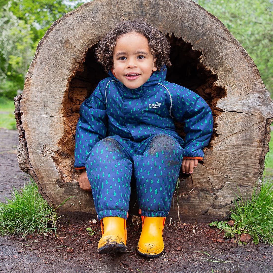 EcoWarm Waterproof Puddle Suit Navy Raindrop