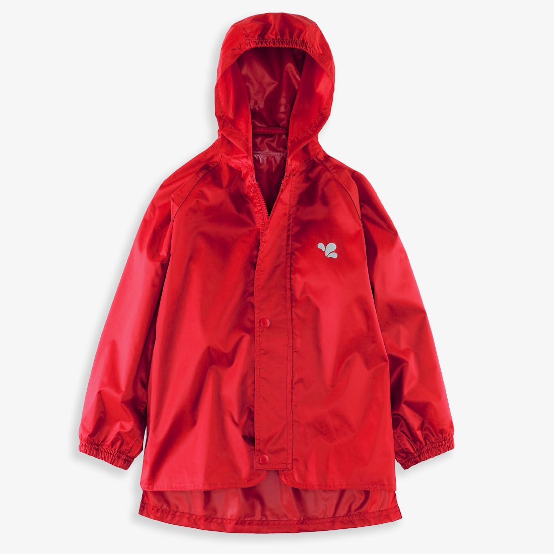A red Originals Waterproof Jacket displayed on a white background. The jacket has a hood and is buttoned up.