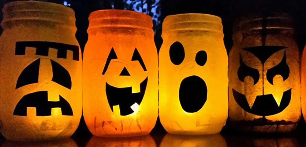 diy orange and black halloween pumpkin jars
