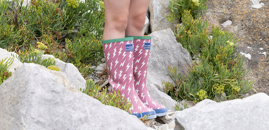 Pink lightning pattern tall wellies for kids