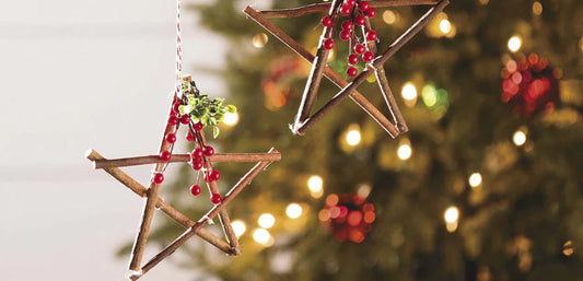 christmas tree decorations made from twigs and berries