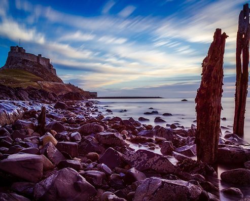 landscape image of a rocky northumberland beach