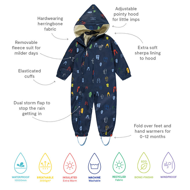 3 in 1 Scampsuit Navy - Muddy Puddles Children's Waterproofs