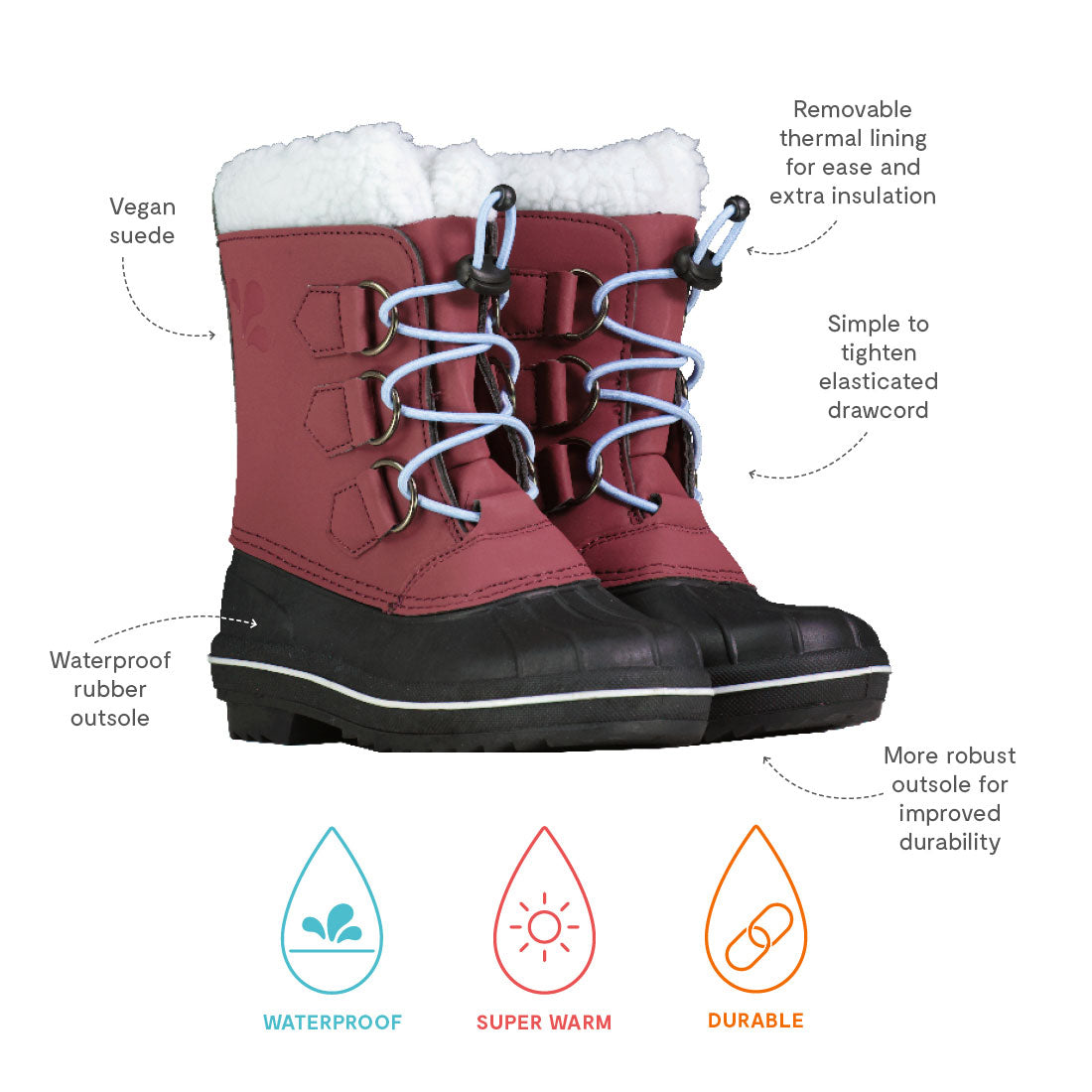 Snow Boots Burgundy Muddy Puddles Children s Waterproofs