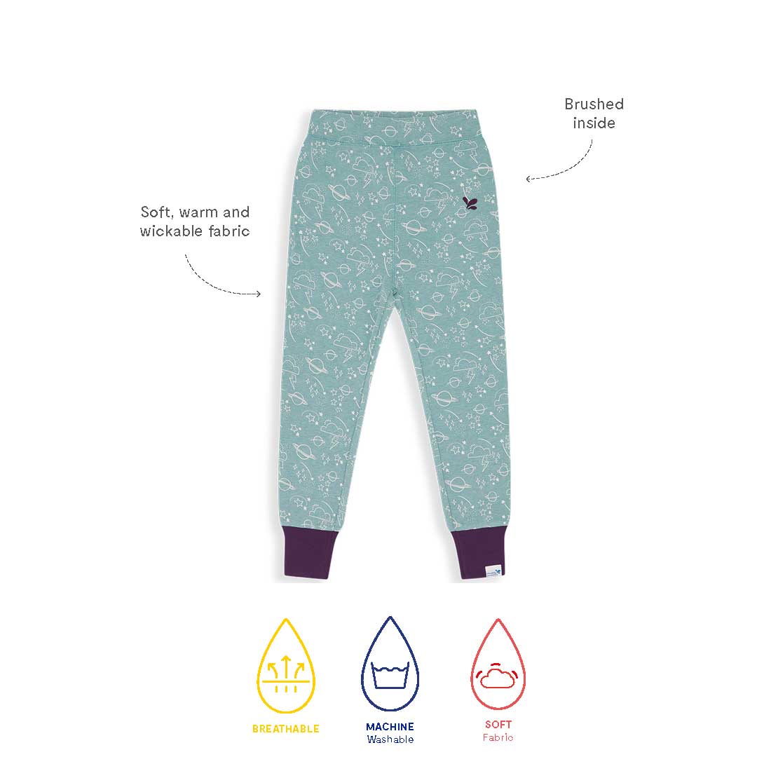 Kids Thermal Leggings Green Sage