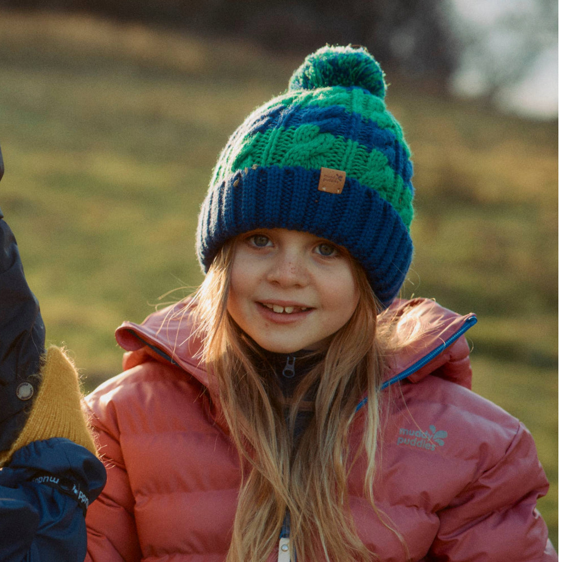 Striped Cable Bobble Hat Green