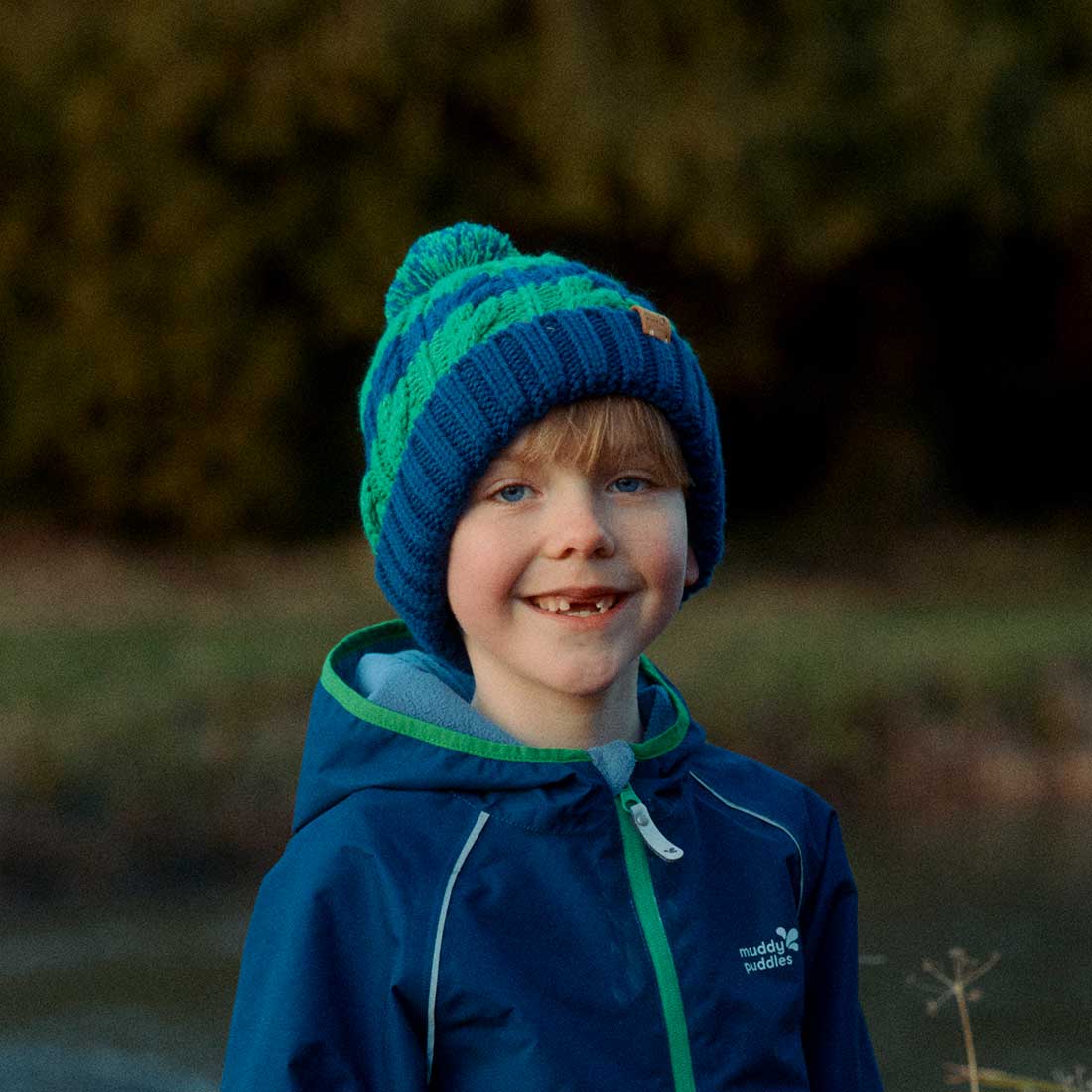 Striped Cable Bobble Hat Green