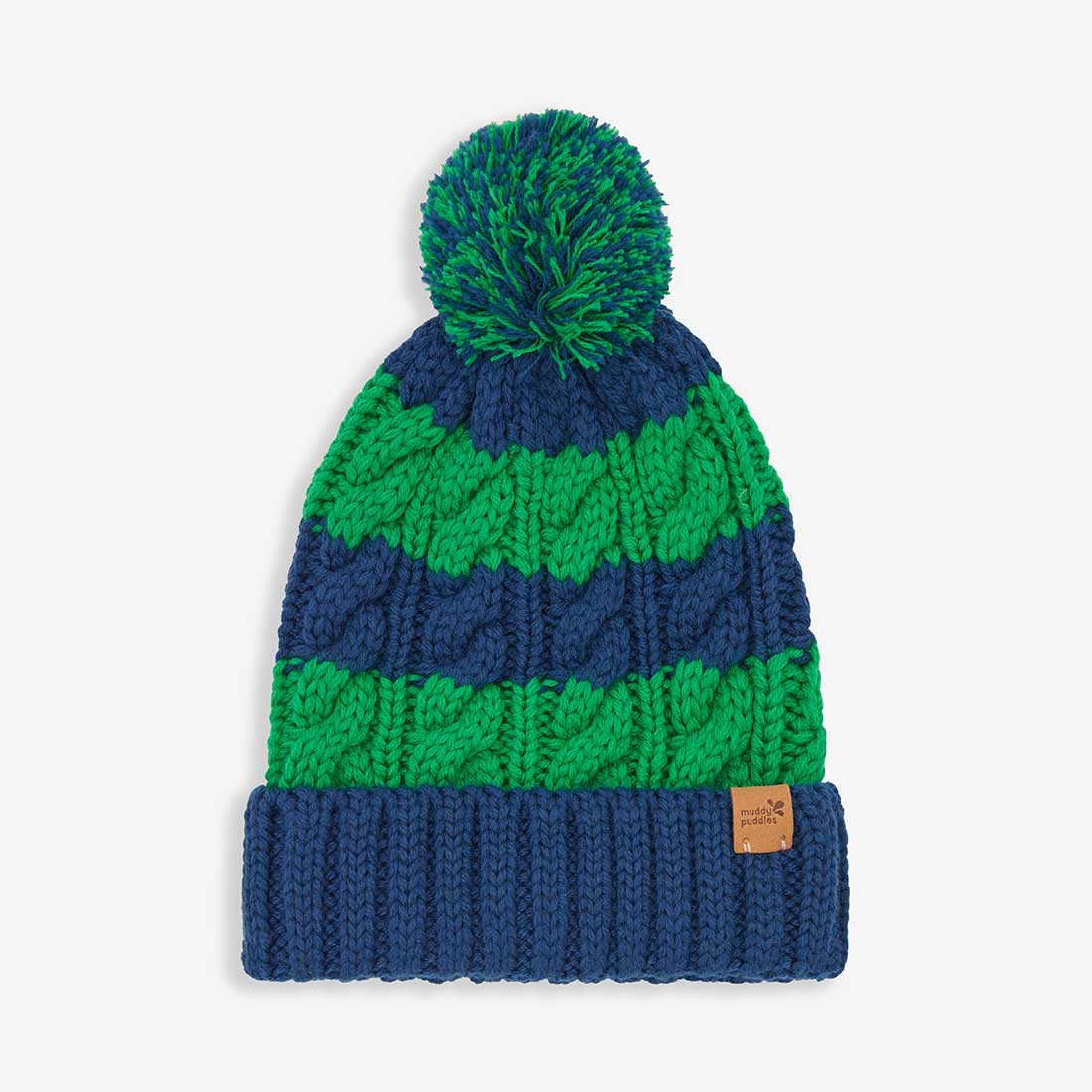 Striped Cable Bobble Hat Green