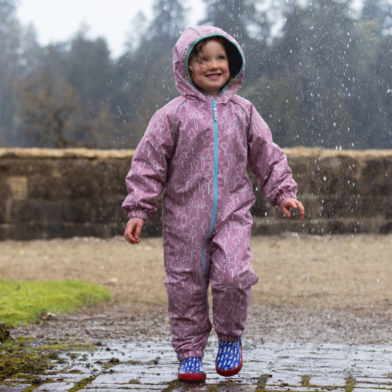 EcoSplash Waterproof Fleece Lined Puddle Suit Pink Forest Kids - Muddy ...