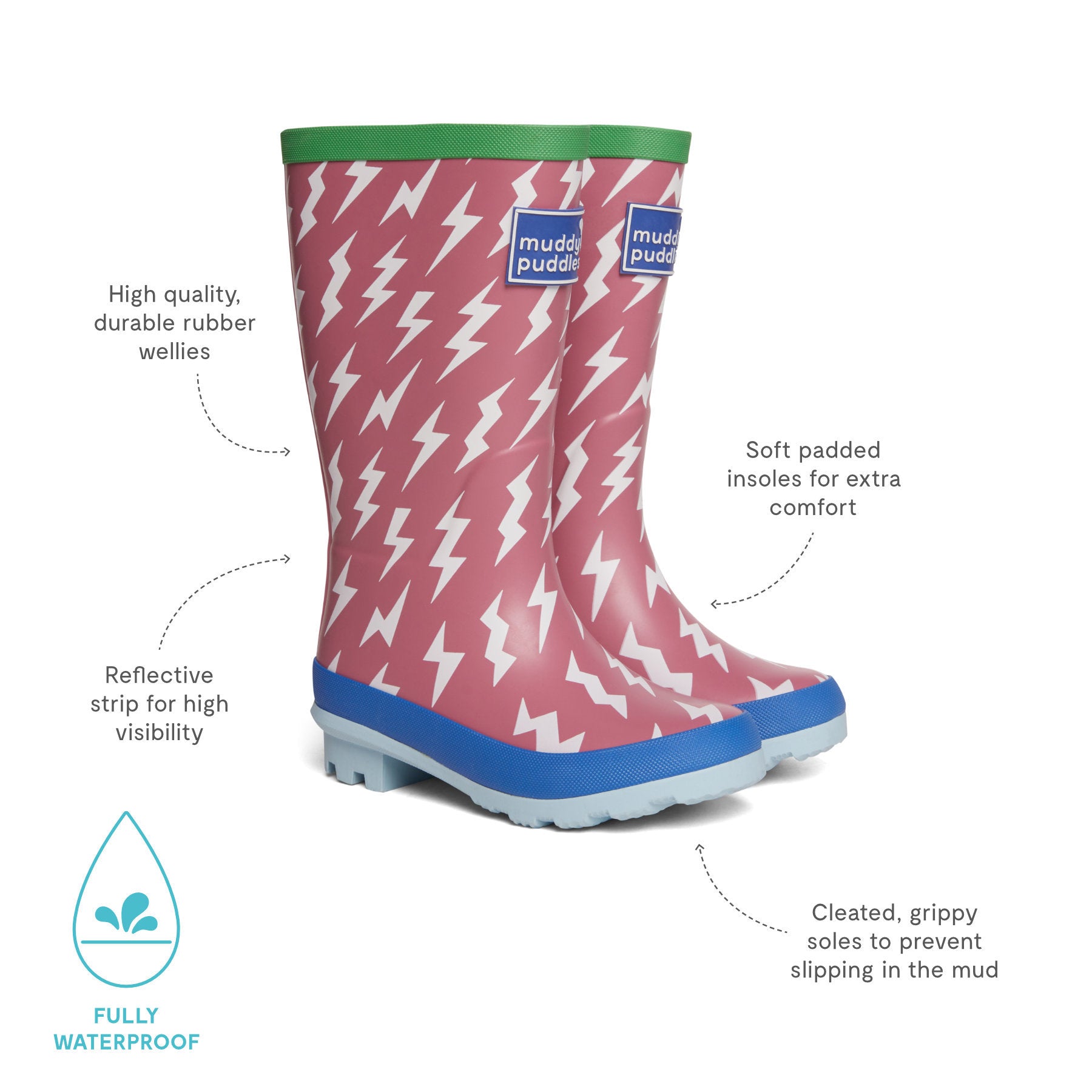 Puddlestomper Wellies Pink Lightning Kids Muddy Puddles