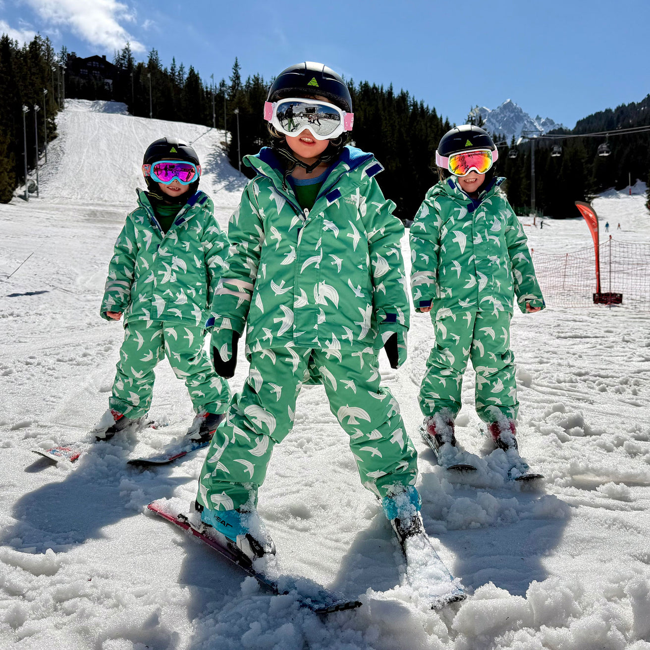 Ski Mittens Green Bird Kids - Muddy Puddles
