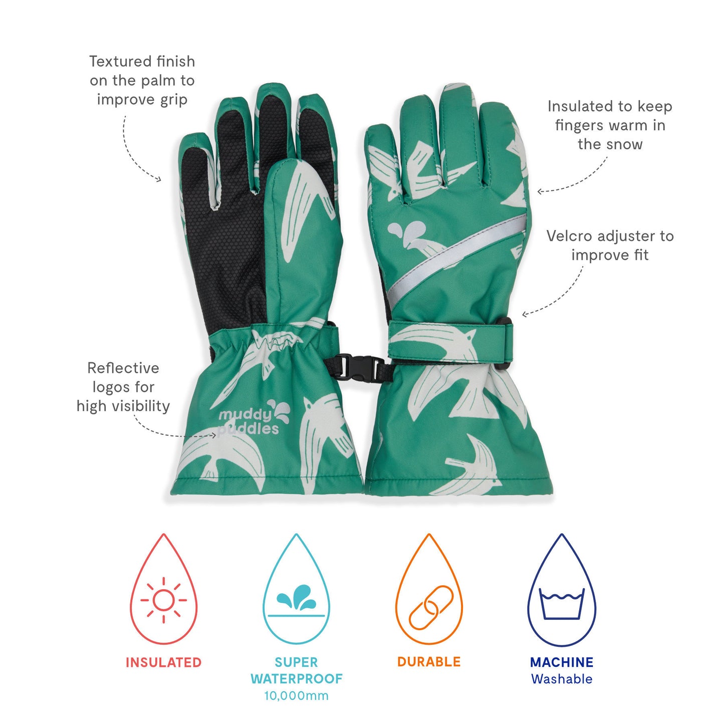 Ski Gloves Green Bird