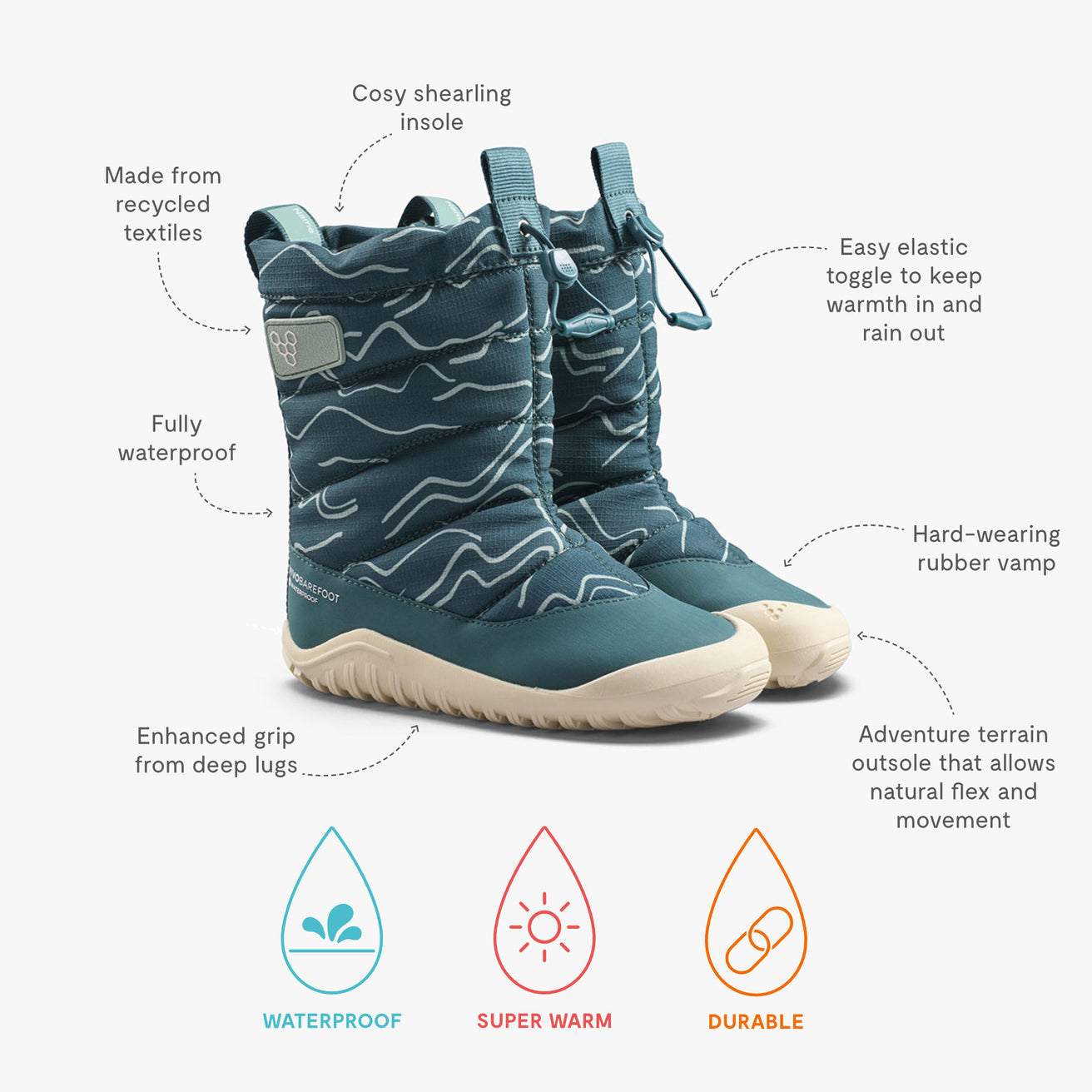 Vivobarefoot Tracker Boot Green Mountains Kids - Muddy Puddles
