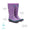 Puddlestomper Wellies Lilac Floral: Durable, waterproof purple rain boots with floral print, green trim, reflective strip, padded insoles, and cleated outsoles for safety.
