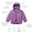 Waterproof Puffer Jacket Lilac Floral showcasing durable, fully waterproof fabric, detachable hood, reflective zipper, fleece lining, and elasticated cuffs, ideal for children's outdoor adventures.