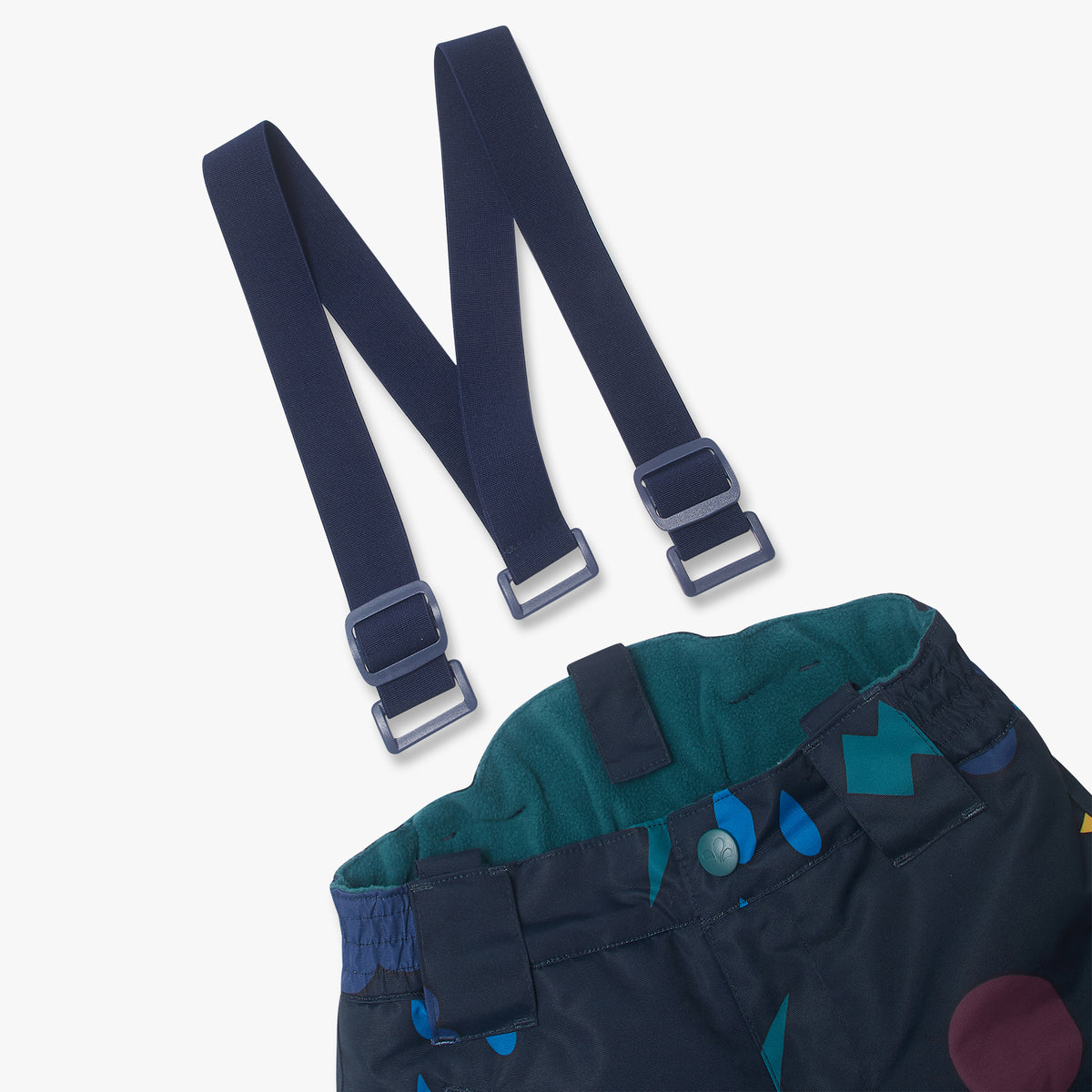 Blizzard Ski Salopettes Navy Weather with adjustable suspenders, fleece-lined interior, and attachment loops, ideal for children's durable, waterproof outdoor adventures in cold climates.