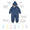 3 in 1 Waterproof Scampsuit Blue Mountains with durable, waterproof herringbone fabric, removable fleece liner, adjustable hood, and elasticated cuffs, ideal for children aged 0-6 years.
