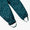 Teal pant legs from the 3 in 1 Waterproof Scampsuit Green, featuring white dashes, elastic cuffs, and adjustable stirrups for durable, waterproof protection.