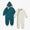 3 in 1 Waterproof Scampsuit Green: A durable, hooded teal outer shell with white dashes and a matching off-white fleece jumpsuit, perfect for cold-weather adventures.