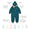 3 in 1 Waterproof Scampsuit Green, featuring durable herringbone fabric, waterproof, windproof, breathable design with fleece-lined hood, adjustable stirrups, and removable fleece inner for versatile weather protection.