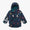 Blizzard Kids Ski Jacket Navy Weather: Durable children's winter coat with weather-themed print, reflective cuff striping, fleece-lined hood, Velcro storm flap, waterproof design, perfect for outdoor adventures.