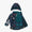 Blizzard Kids Ski Jacket Navy Weather, featuring a removable hood and teal fleece lining, showcases night-sky motifs, offering durable, waterproof protection for adventurous children.