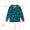 Kids Thermal Top Green featuring teal fabric with whimsical white drawings, lavender trim, thumbhole cuffs. Soft, breathable, machine washable, ideal for cozy outdoor adventures.